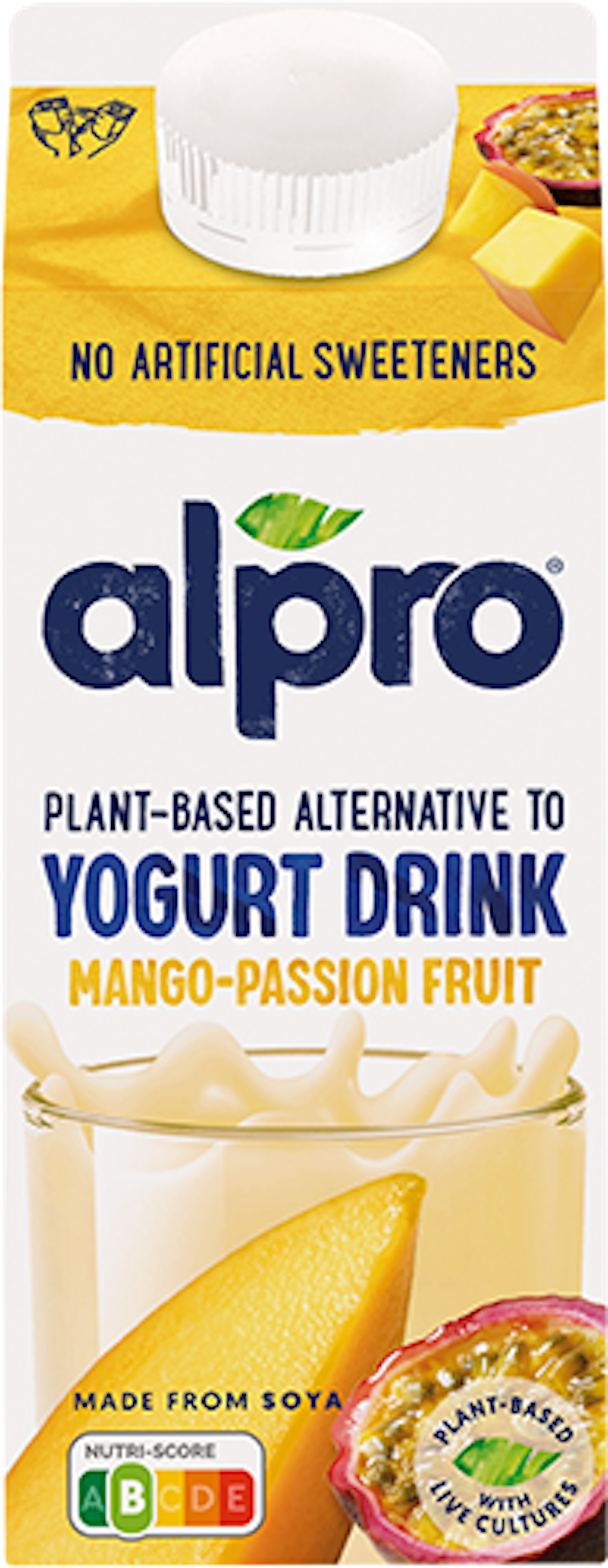 Alternative végétale au yaourt à boire mangue-fruit de la passion